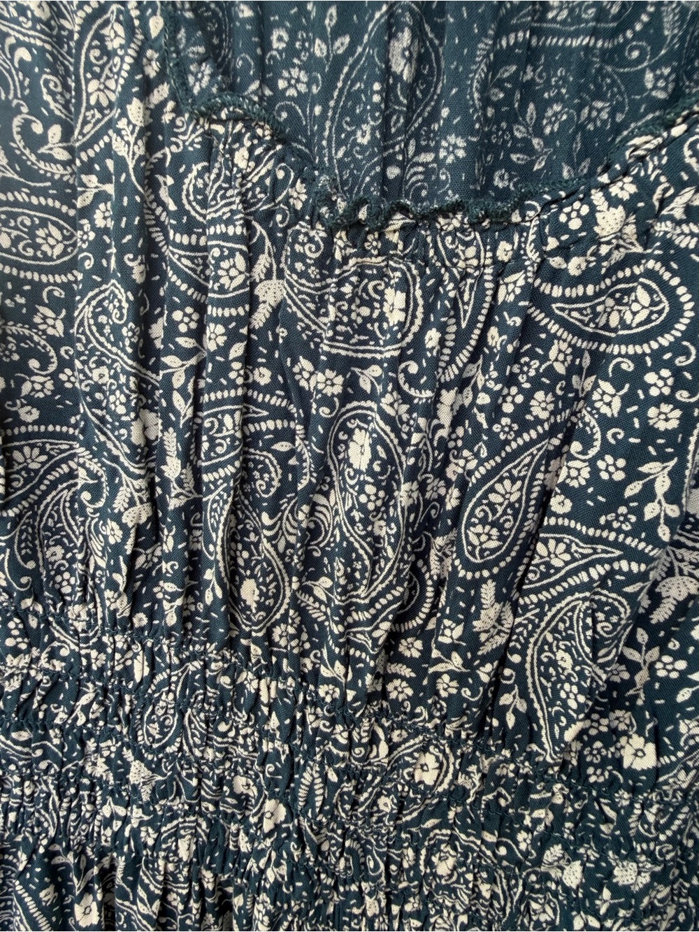 Patrons of Peace Teal Paisley Lace-Trim Maxi Dress- medium -elastic waist/straps - Picture 5 of 11